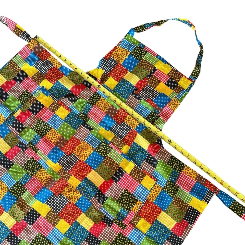 Vintage Handmade Apron Gingham Ditsy Floral Polka Dot Patchwork MCM Retro